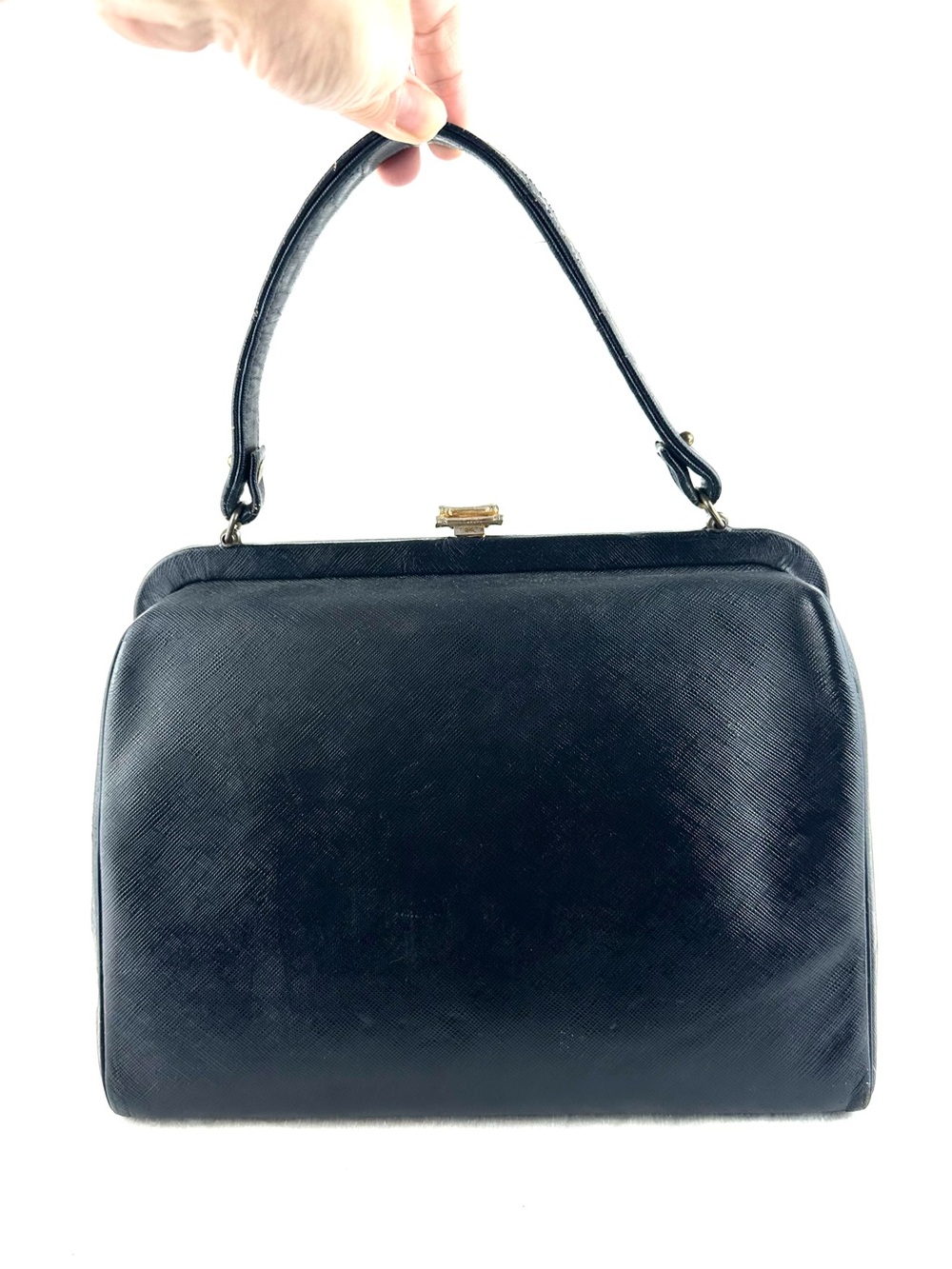 Vintage 1950s Creations by International Black Leather Top-Handle Bag - Picture 5 of 16